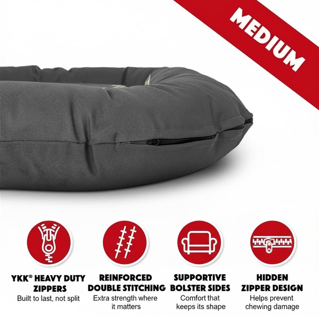 The Dog’s Bed Utility Waterproof Dog Bed for Medium Dogs, Grey - Washable Durable Indoor Outdoor Dog Bed, Tough Oxford Fabric, Removable Cover, Crate Car Kennel Travel Bed