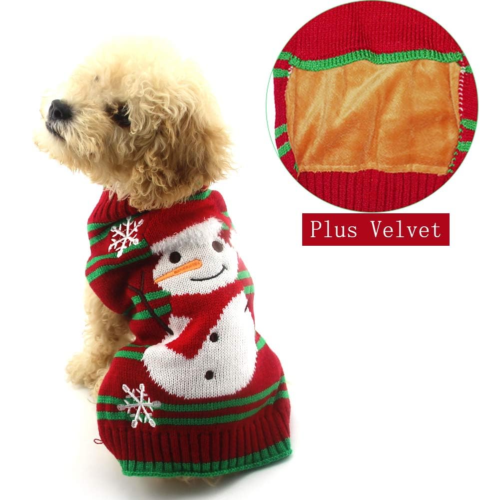 NACOCO Thick Snowman Dog & Cat Sweater - Xmas, New Year, Christmas Pet Clothes (Small, Thick Snowman)