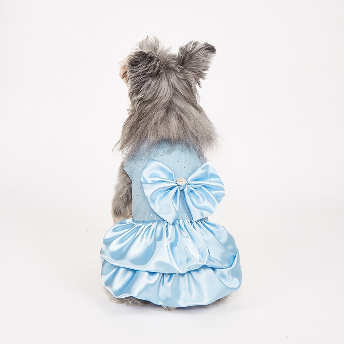 PawPleasure Dog Dress Pet Wedding Dress Princess Puppy Birthday Party Outfit Formal Apparel Girl for Small Medium Dogs Cats (Light Blue, Large)