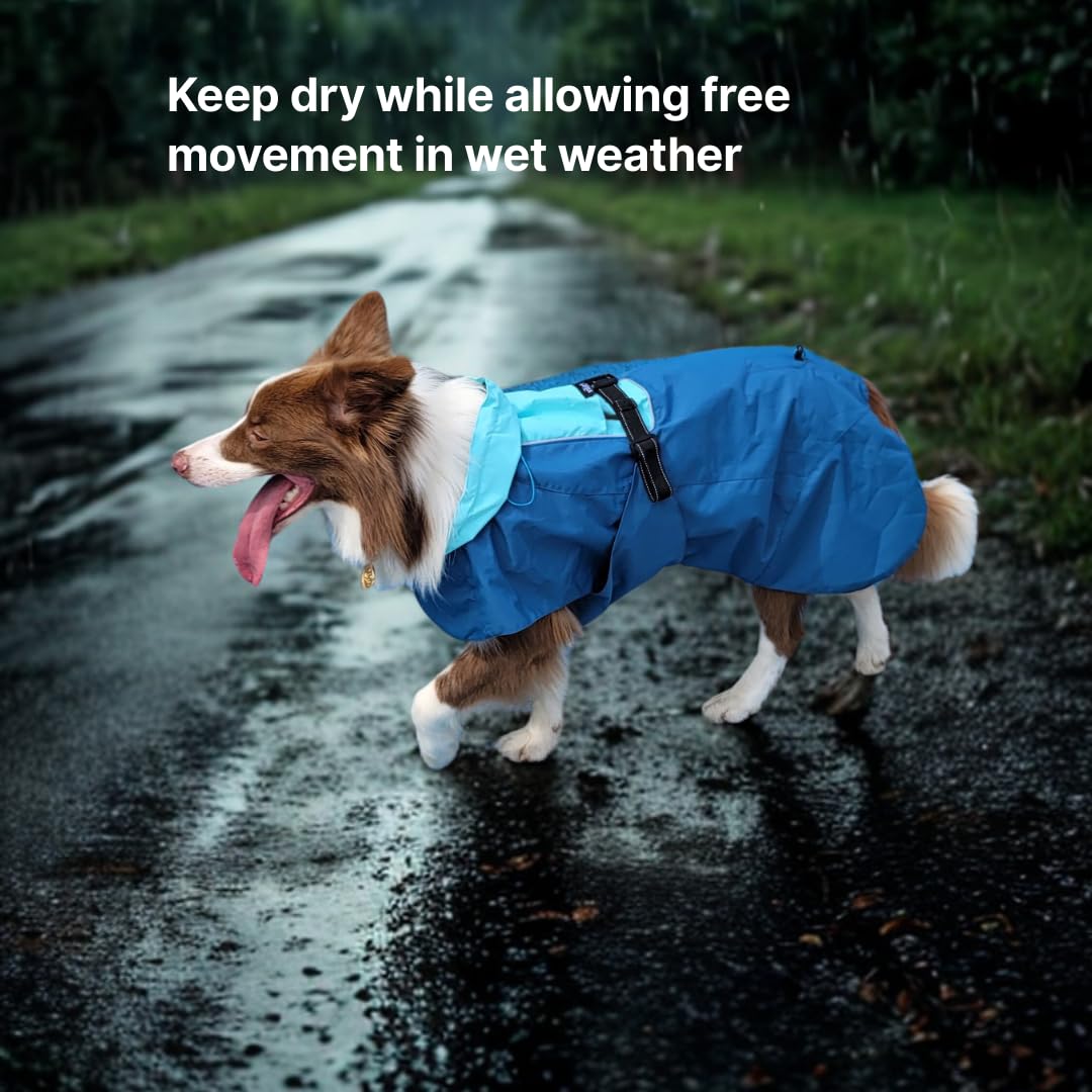 Vilichi Dog Raincoat, Waterproof Jacket, Windproof & Lightweight Outdoor Rain Coat, Body Coverage Poncho,with Storage Bag, Blue, for Medium Breed (Large)