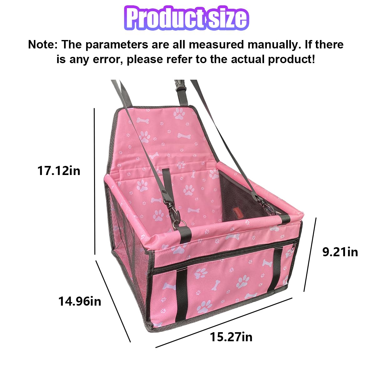 UHANBUT Pet Car Seat, Breathable & Waterproof Oxford Dog Car Booster Seats with Seat Belt and Mesh Window, Portable Foldable Travel Look Out Bag for Small Medium Dogs & Cats (Pink, 1PC)