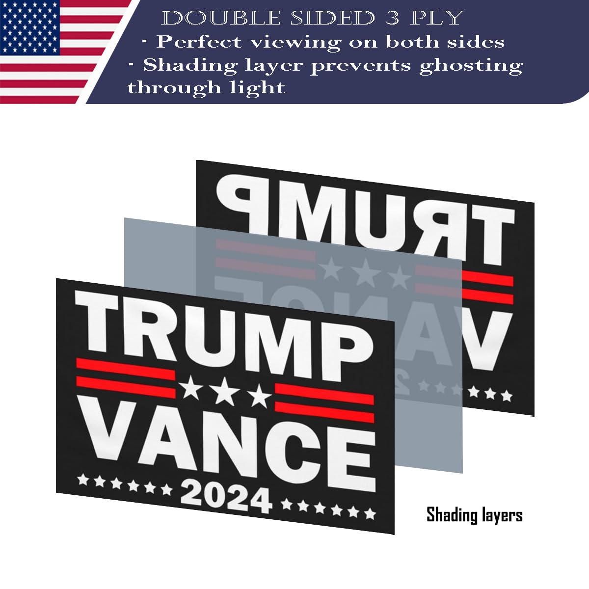 Double Sided Black Trump Vance 2024 Flag 2x3 Made in USA Outdoor Heavy Duty 3 Ply Polyester Trump Flag with White Starting Tape and 2 Brass Grommets