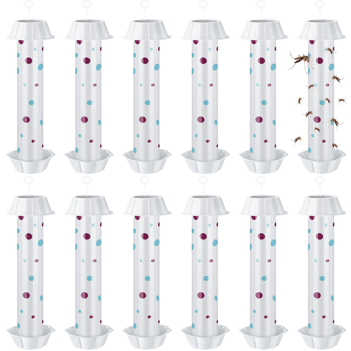 12 Pcs Sticky Fly Trap Fly Stick Indoor Outdoor Long Lasting Adhesive Fly Catcher with Hanging Hook for Wasps Gnats Bugs Insects Moths Fruit Flies Mosquitoes Spiders Fleas (White)