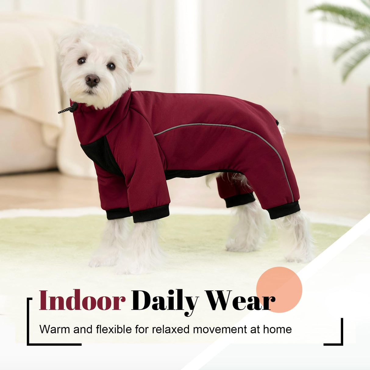 Four Leged Dog Winter Coat, Fullbody Warm Fleece Dog Jacket, Reflective Puppy Cold Weather Coats with Leash Hole & Drawstring, Back Zipper Water-Resistant Doggie Winter Clothes