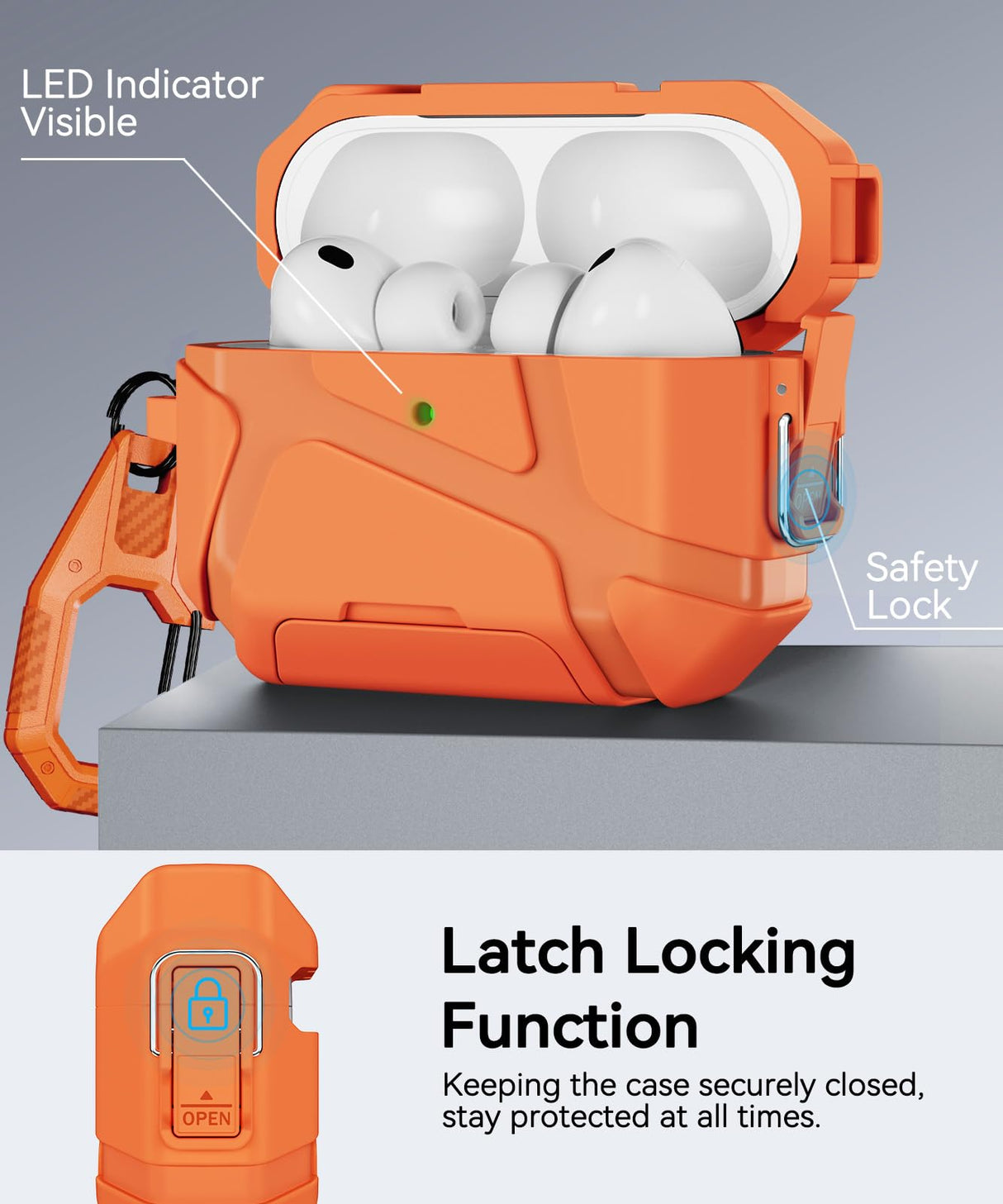 AirPods Pro 3rd Case (2025 New),Secure Lock & Phone Stand Design Compatible with Airpods Pro 3 Generation Cover with Cleaner Kit-Orange