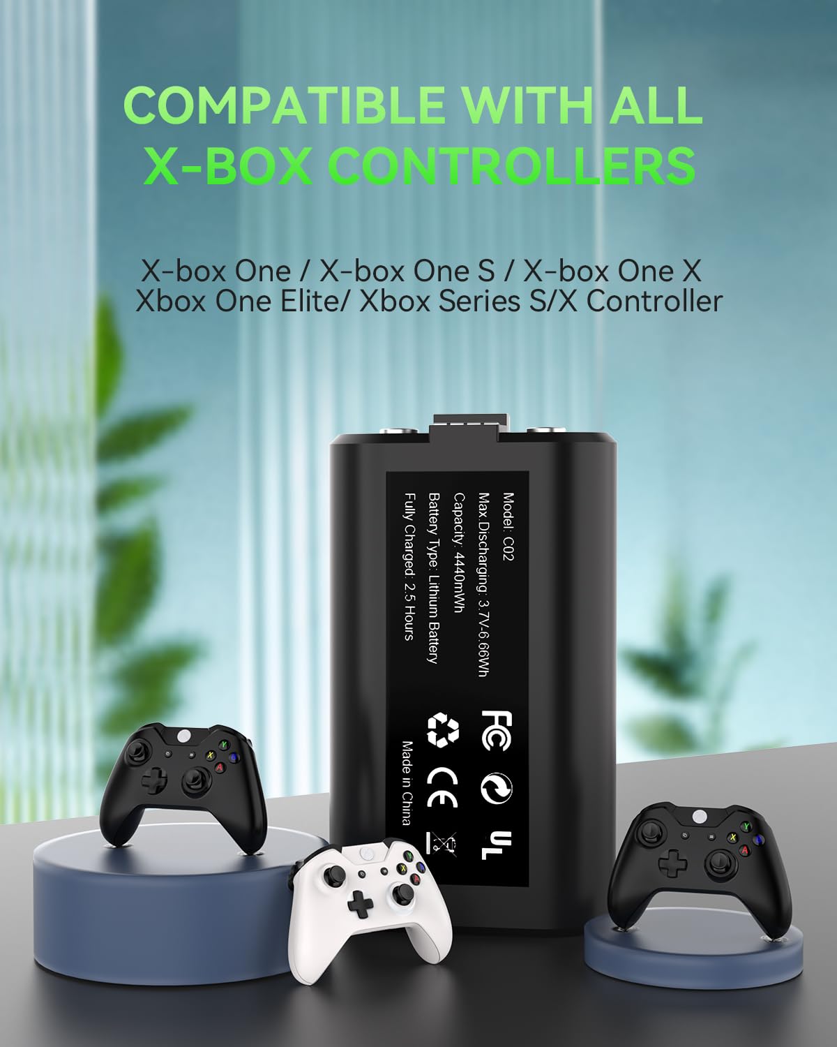 Rechargeable Battery Pack for Xbox Series X|S/One, 2 Pack 4440mWh 3.7V Battery Pack for X-Box One/S/X/Elite All Xbox Controllers Supports Use While Charging (Includes 2 Batteries Only)