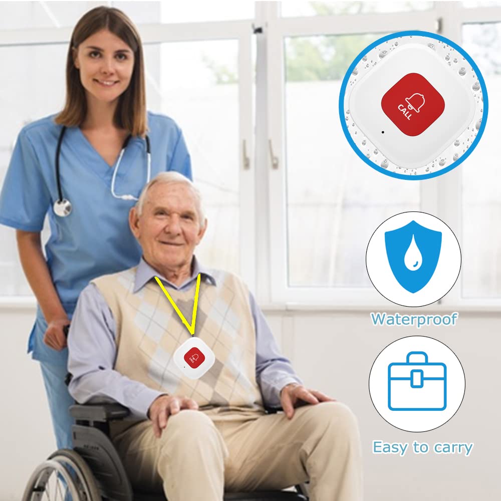 WiFi Caregiver Pager Call Button Wireless Call Bell Nurse Alert System Emergency Alert Button for Elderly Patient Seniors Disabled 1 SOS Call Button 1 Receiver(Supports 2.4GHz WiFi Only)