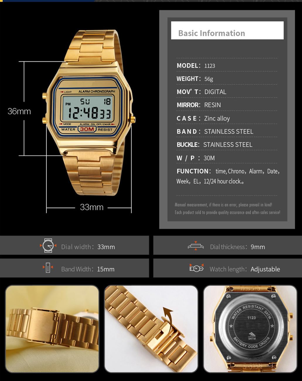 Unisex Men's Digital Watch Silver Stainless Steel LED Backlit Electronic Multifunction Date Alarm Stopwatch Square Woman Waterproof Sport Watches (Silver)