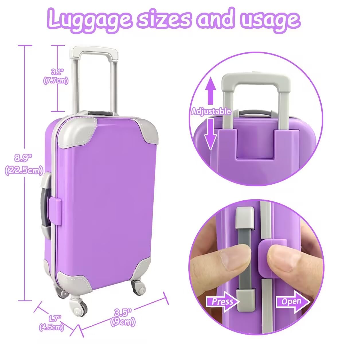 18 inch Girl Doll Accessories Case Luggage Travel Play Set with Doll Clothes Camera Travel Pillow Bag Dress Glasses Doll Stuff Fit 18 inch Doll Christmas Birthday Gift