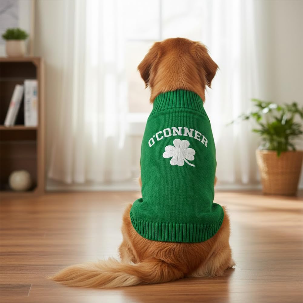 Grewear Personalized Dog Sweater, Custom Knit Sweater with Clover Embroidery, St. Patrick's Day Design for Dogs, Ideal Gift for Dog Owners, Pet Apparel Gift#1