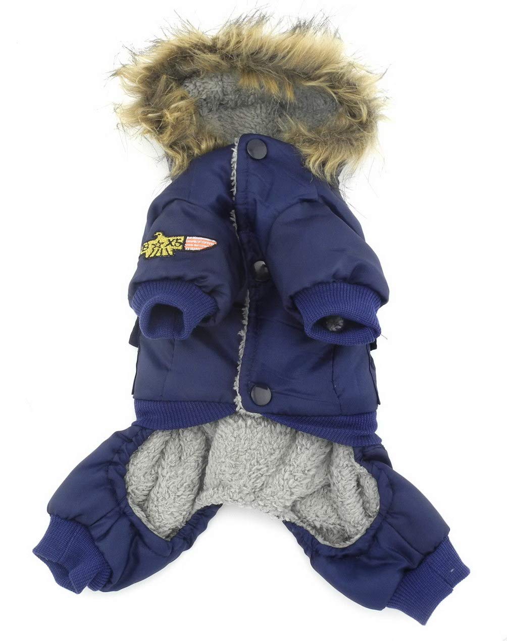 SELMAI Waterproof Fleece Lined Dog Winter Coat Snow Suit Airman Hooded Jumpsuit Snowsuits for Small Dog Puppy Chihuahua Blue M