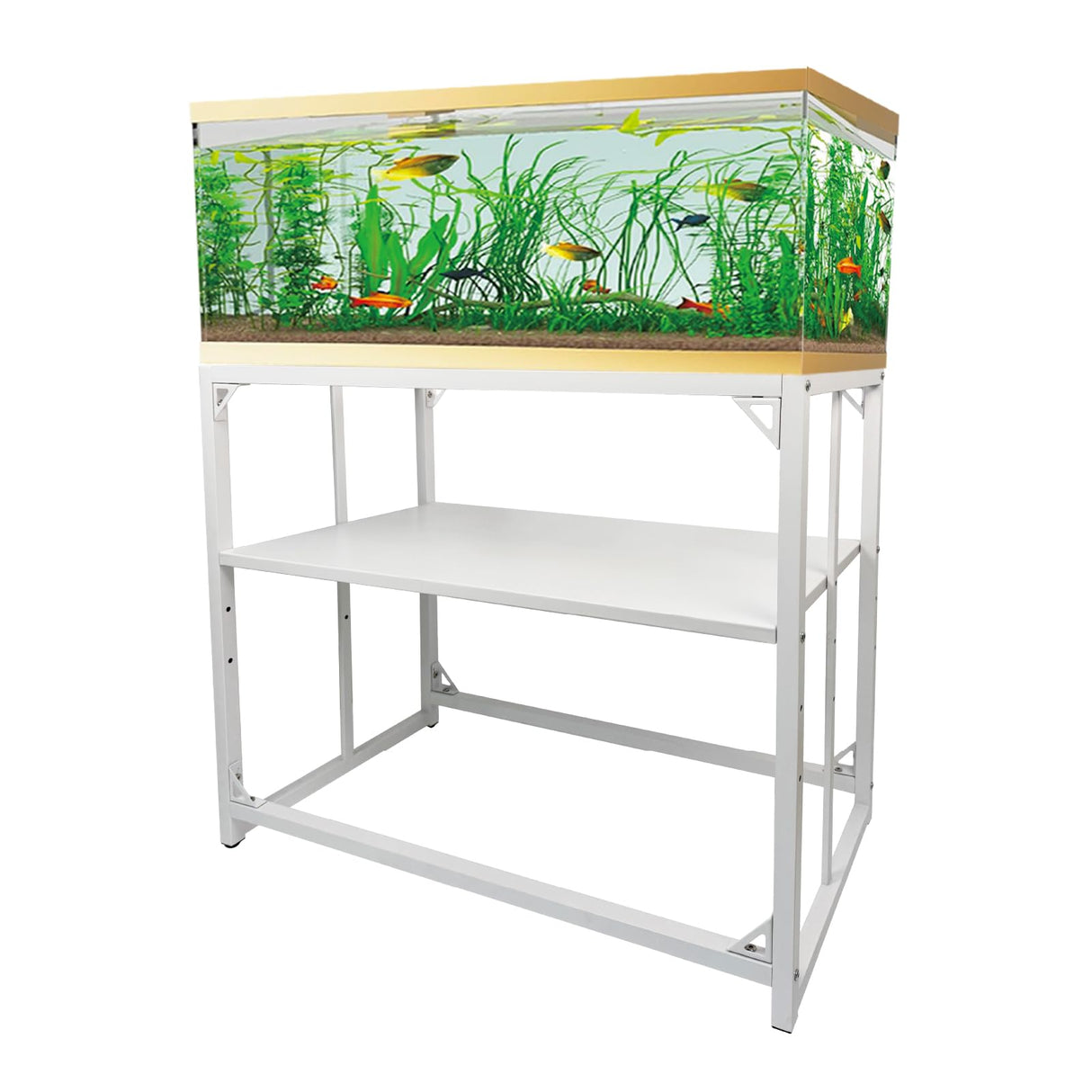 Fish Tank Stand, 40 Gallon Heavy Duty Metal Aquarium Stands, Reptile Tank, Turtle Tank, Breeder Tank Stand, 660LBS Capacity Terrarium Stand Rack with 2-Tier Storage Shelves (White, 36.5"x18.5"x29.5")