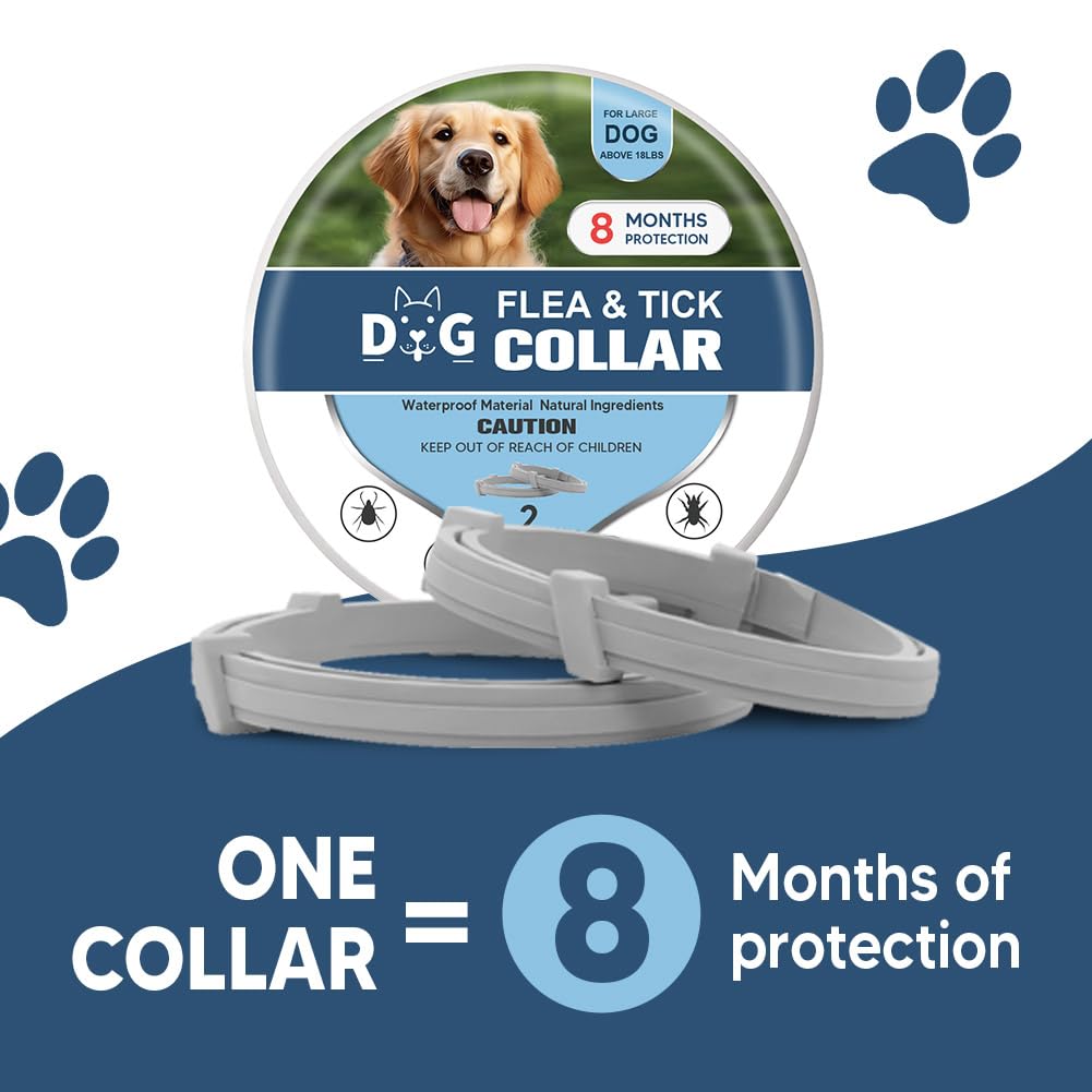 NJKPUYT Flea Collar for Dogs, Tick Collars for Dogs, Dog Fleas Collar, 8-Month Protection,Safe Repellent for Fleas, Ticks & Mosquitoes,Fits Small, Medium & Large Dog-2P
