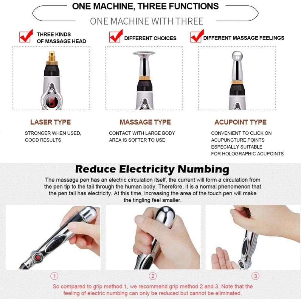 Acupuncture Pen 3-in-1 Electronic Acupuncture Pen for Pain Relief, Powerful Meridian Energy Pulse Massage Pen, Includes Massaging Gel