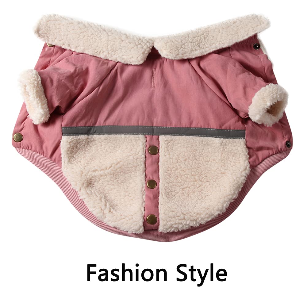 Vecomfy V-Collar Dog Coats for Medium Dogs Sweater Fleece Lining Warm Doggie Jacket for Cold Winter Pink L