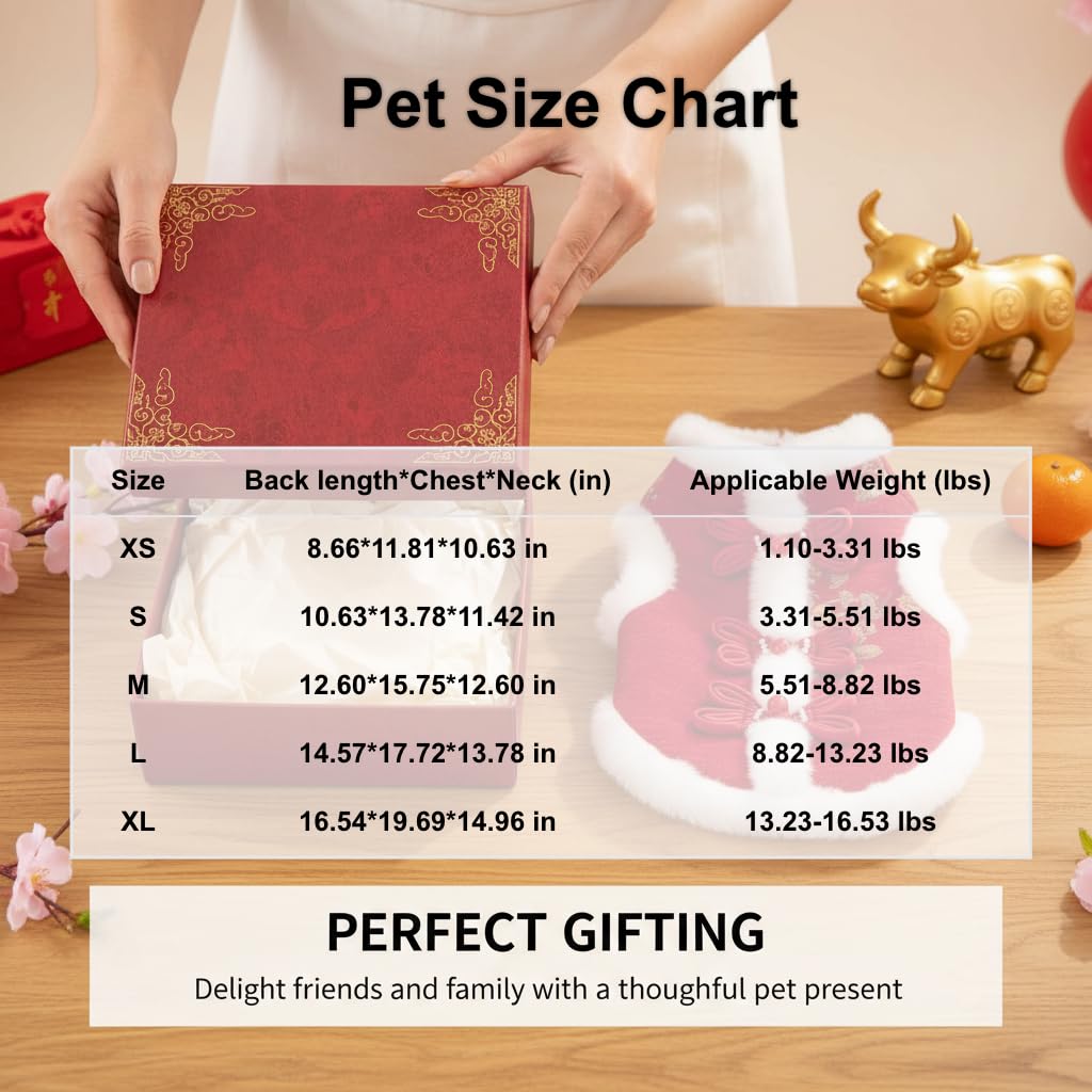 Festive Lunar New Year Pet Costume for Cats Small Dogs, Traditional Red Tang Suit Style Pet Clothes Outfit (Red,X-Small)