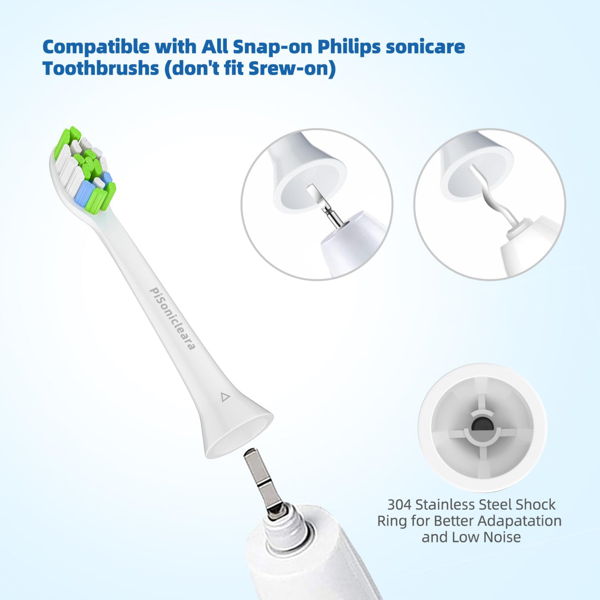 Pisonicleara Replacement Toothbrush Heads - Compatible with Philips Sonicare Electric Toothbrush (10 Pack), Refill.