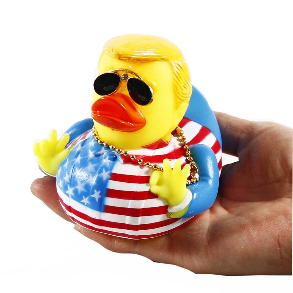 TAOHUAJIANG Rubber Ducks Trump Car Duck Dashboard Decoration Squeak Ducks Toys Car Ornaments Car Décor Accessories with Sunglasses,Gold-Plated Necklace and Flagship (Style G)