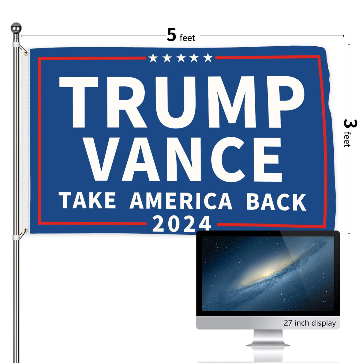 Probsin Trump Vance 2024 Flag 3x5 Ft Double Sided Trump Vance 2024 Take America Back MAGA Flag Party Supplies Yard Signs Hanging Poster for College Room Man Cave Welcome Photo Backdrop (Blue)