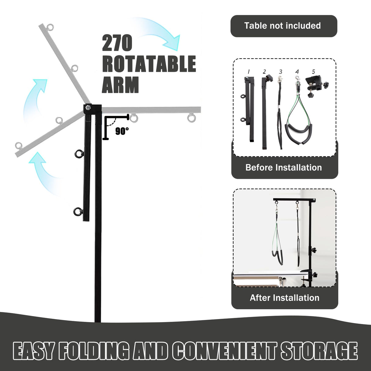Dog Grooming Table Arm with Metal Clamp,35" Adjustable Portable Arm for Table with 1 Loop Noose & Two No Sit Haunch Holder,Grooming Restraint for Small Medium Pets