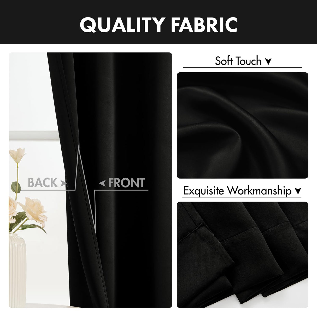 36 Inch Short Blackout Curtains Set of 4, Over Sink Kitchen Tier Curtain Thermal Insulated Privacy Drapes Mini Top & Bottom Rod Pocket Cafe Curtains for Small Windows Bathroom RV, Black