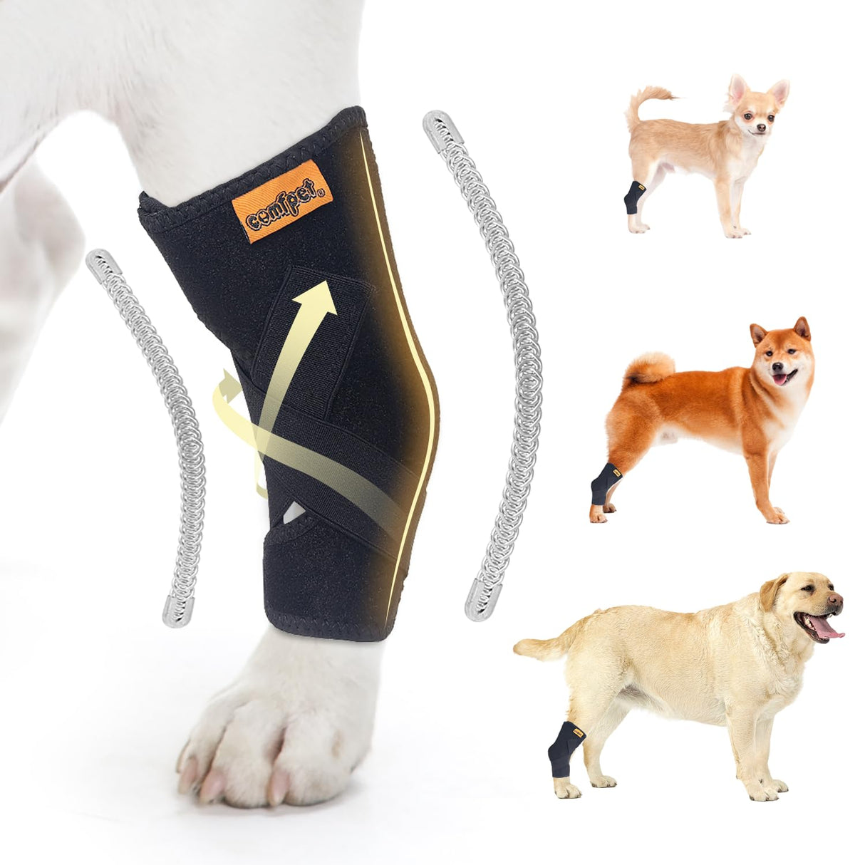 COMFPET Dog Hock Brace for Small Dogs (5-15 lbs), Adjustable Hind Leg Support Wrap for Chihuahua, Pomeranian, Yorkie, Arthritis, ACL Tears & Lameness Relief - Size S