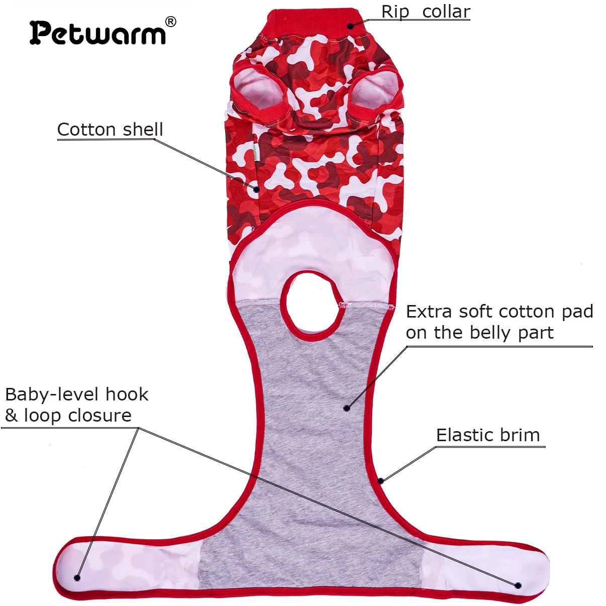 PetWarm Dog Surgical Recovery Suit Female, Dog Sweaters's Inner Clothes, Pet Clothes for Surgery Recovery Pet Pajamas for Spay Neuter, Camouflage Pattern, Red, S