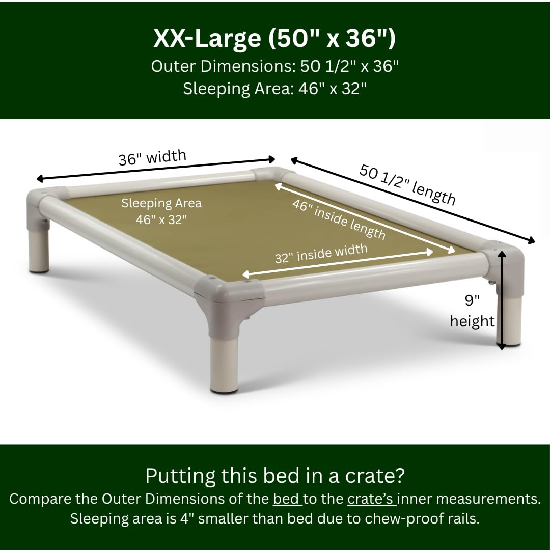Kuranda Chewproof Elevated Pet Bed - Almond PVC - 50" x 36" - Cordura Nylon - Gold