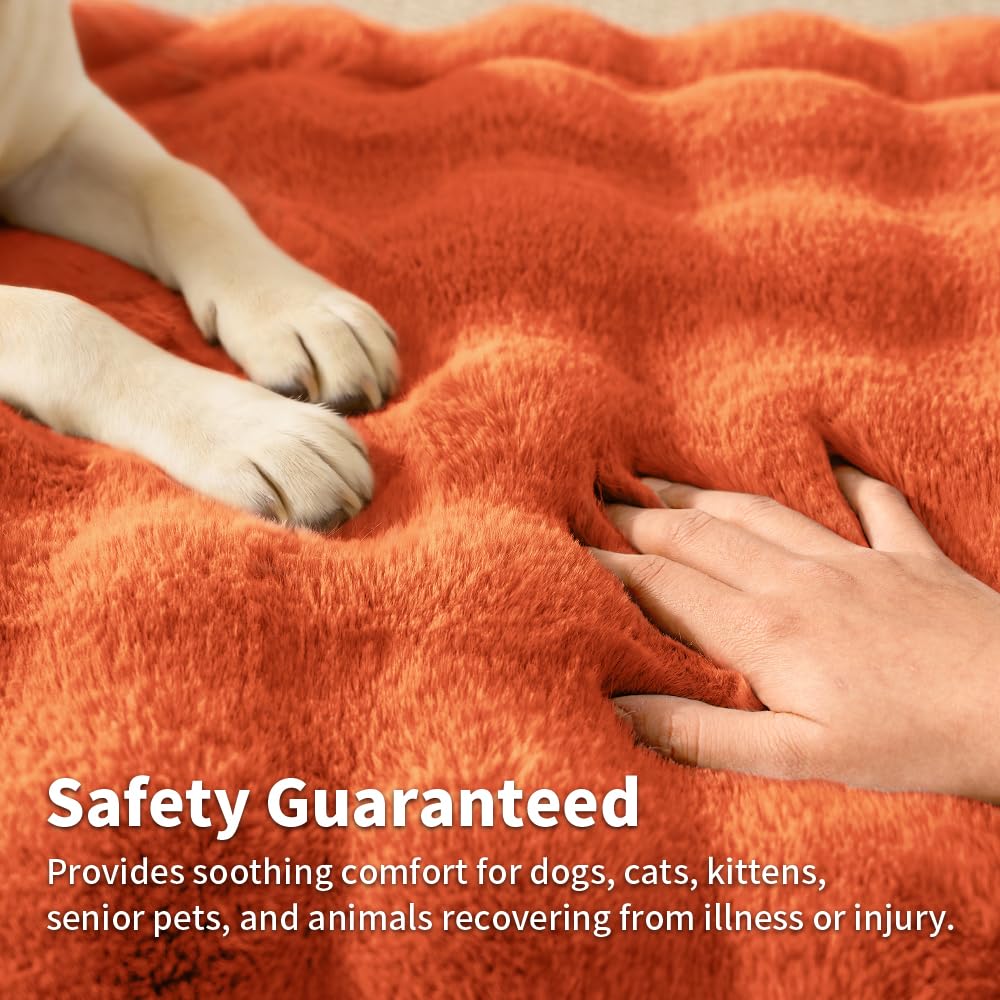 SOMAHE Self-Warming Dog Bed, Plush Faux Fur Mat with Anti-Slip Bottom, Ultra Soft Heated Pet Bed for Medium Large Dogs, Cozy Fluffy Pad for Carriers Couch Crate, Machine Washable, 35 x 27 Inch Orange
