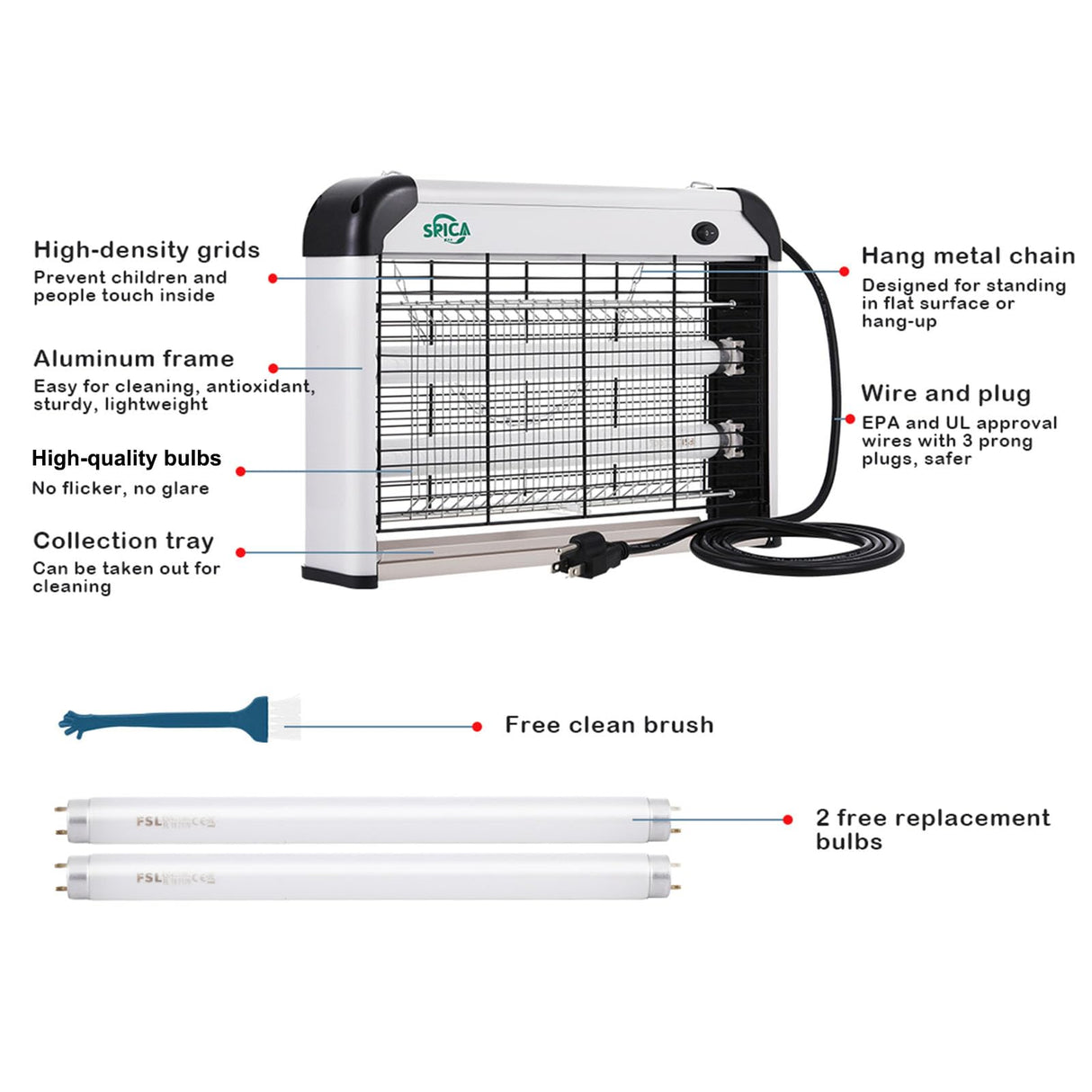 SPICA 2 Pack Insect Killer Bug Zapper Indoor, 20W Electronic Mosquito Fly Moth Wasp Pest Killer, Includes 4 Replacement Light Bulbs