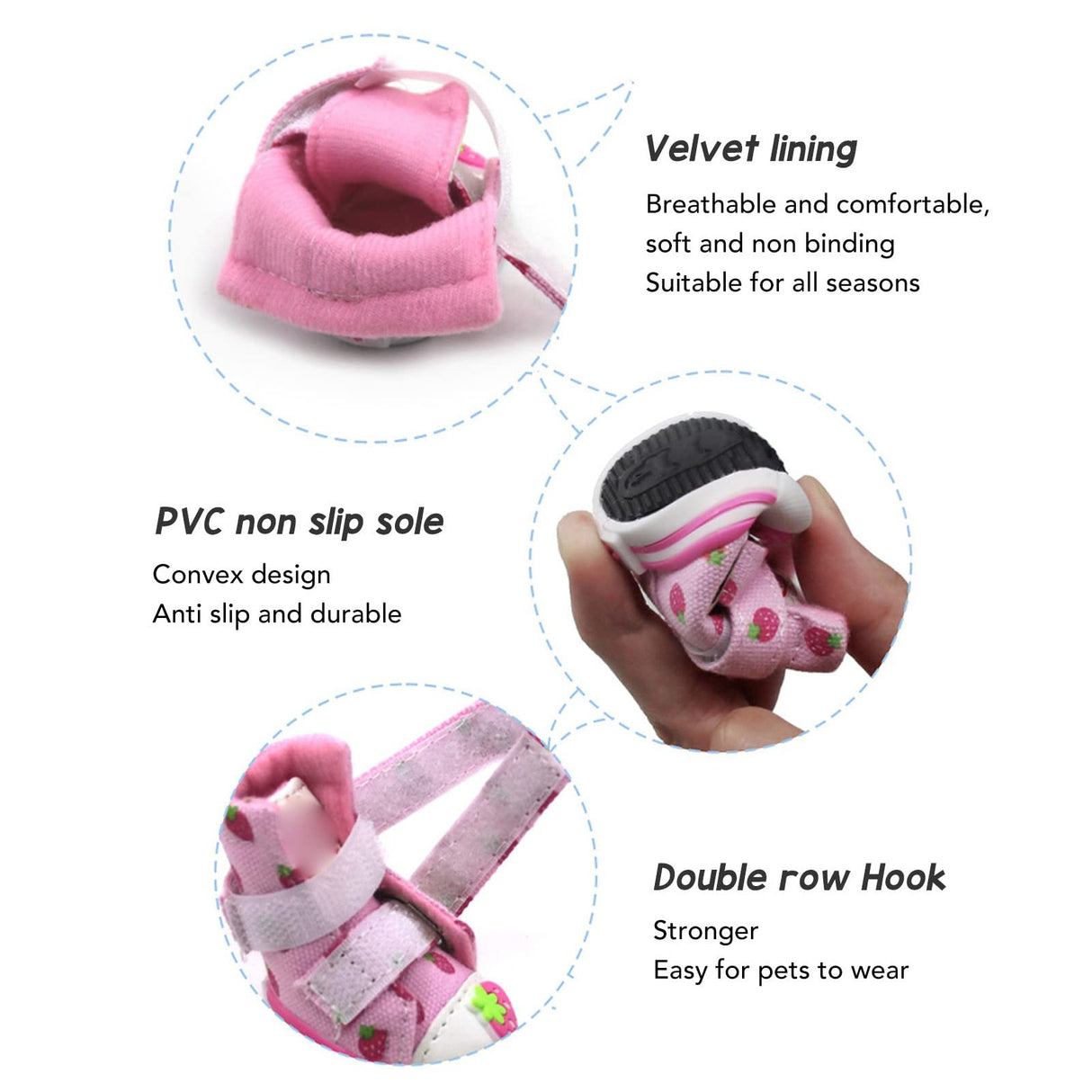Grcfumo Strawberry Dog Shoes, Dog Boots, Slip Resistant Breathable Cute Puppy Dog Shoes for Small Dogs Teddy Bichon Pomeranian (QAS1)