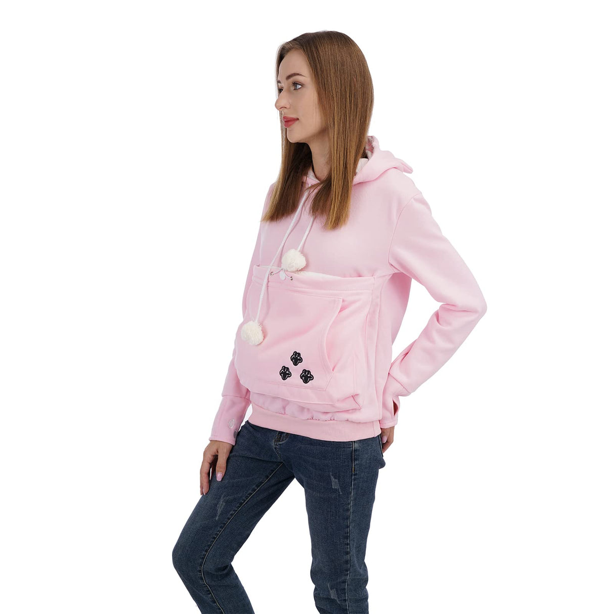 Unisex Big Pouch Hoodie Long Sleeve Pet Dog Holder Carrier Sweatshirt, Pink-thick, XX-Large