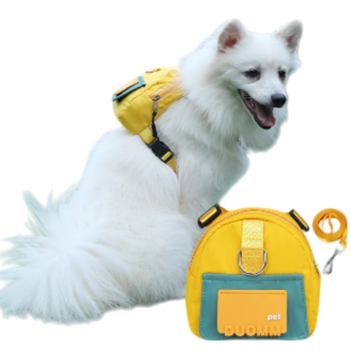 Dog Backpack Strap Leash,Dog Harness with Poop Bag Dispenser,Adjustable and Waterproof,Dog Hiking Backpack,Suitable for Travel and Daily Walks (Yellow, M)
