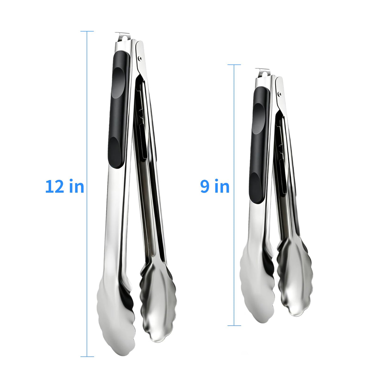 2 Pcs 9/12 Inch Kitchen Tongs for Cooking, BBQ & Salad
