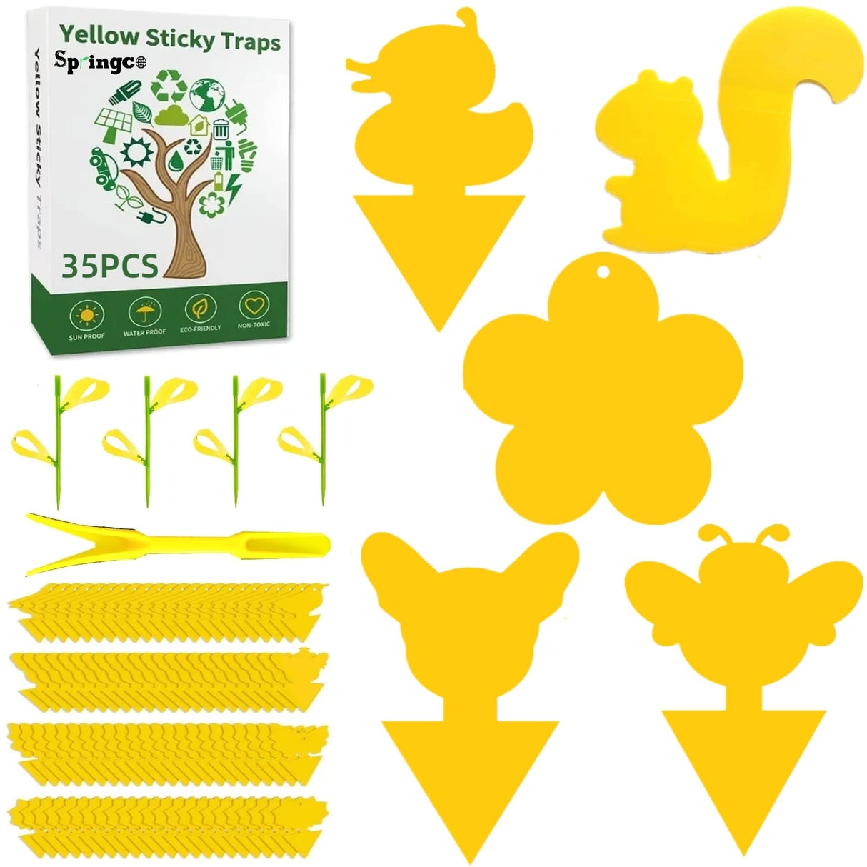 Springco Fruit Fly Traps Gnat Yellow Sticky Traps 40 Pack Sticky Traps for Indoor/Outdoor House Plants Flower Fungus Traps Insect Fungus Gnats,Flies,Pest Insect Catcher Killer (35(35+4+1) 40pack)