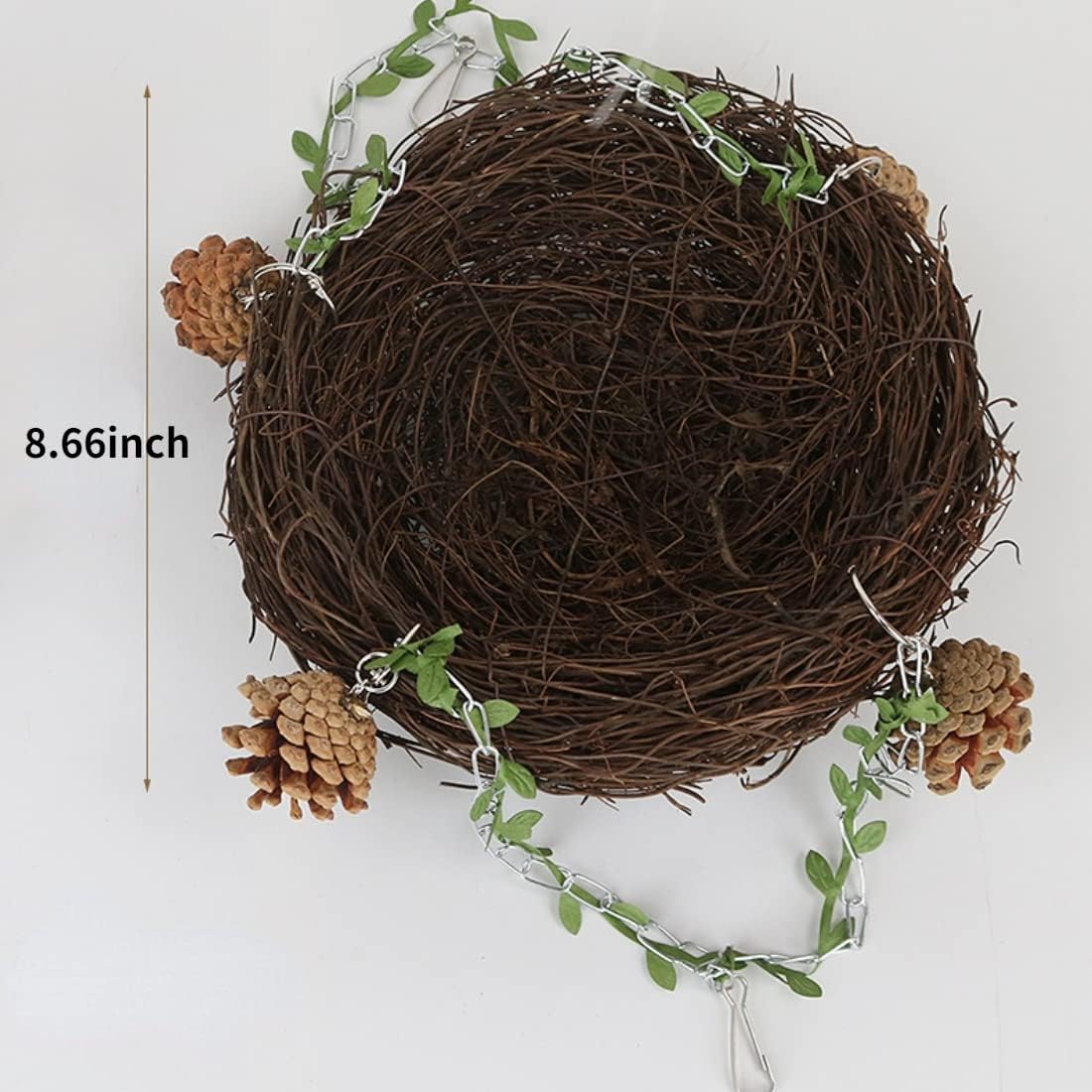 Barn Eleven Natural Rattan Nest Small Medium Large Bird Swing for Parrot Parakeet Cockatiel Conure Cockatoo Macaw Amazon African Grey Lovebird Finch Canary Budgie Cage Perch Toy (Large)