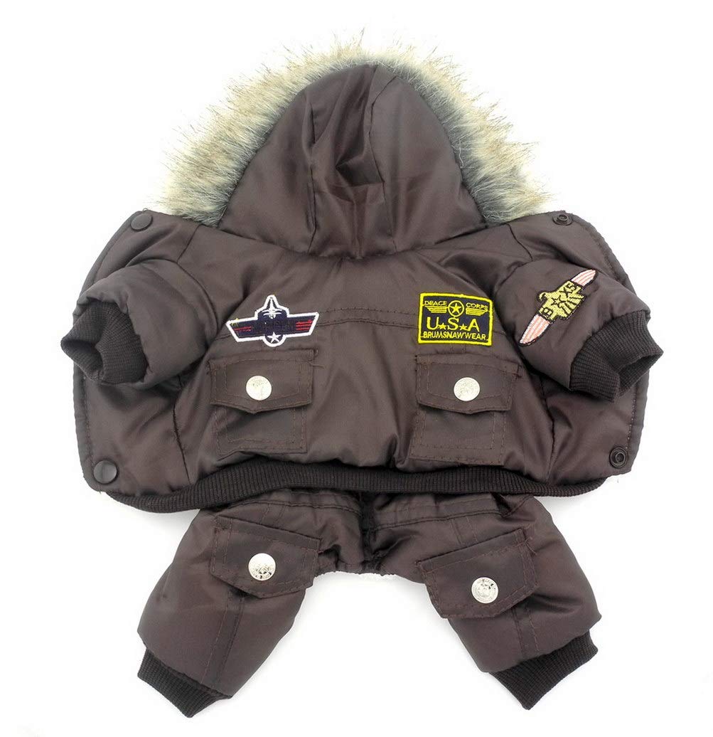 ZUNEA Padded Waterproof Small Dog Winter Jumpsuit Pet Puppy Jacket Coat Fleece Warm Snowsuit Airman Chihuahua Yorkie Outfits Clothes Apparel Brown M