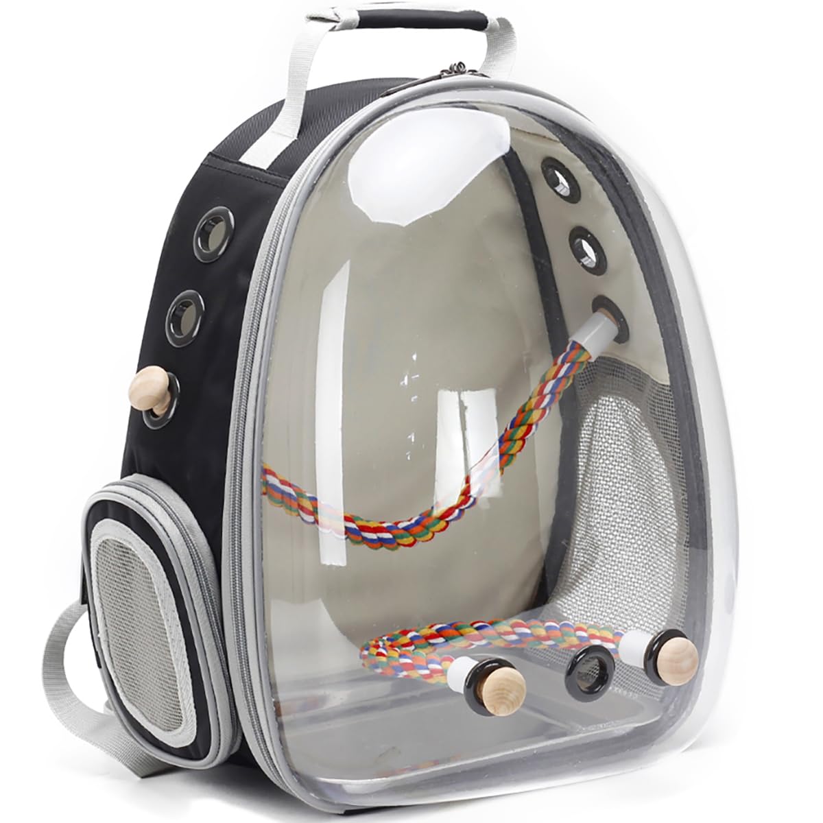 Bird Traval Carrier Cage, Clear Space Capsule Astronaut Backpack to Carry Parakeet Cockatiel Parrot with Metal Tray Wood Perch, Vet Transport School Bag