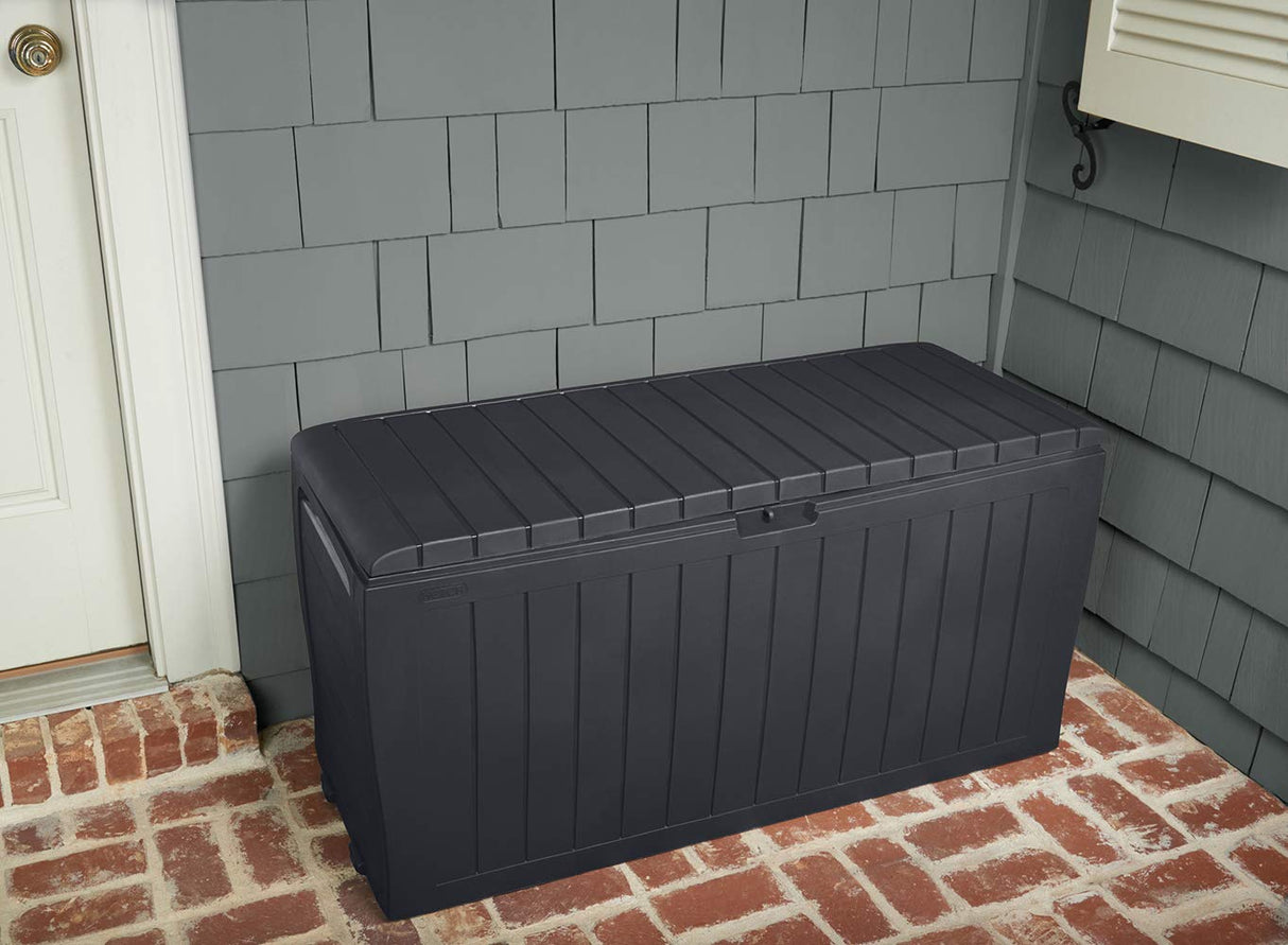 Keter Marvel Plus 71 Gallon Resin Deck Box-Organization and Storage for Patio Storage Box Outdoor Cushions, Throw Pillows, Garden Tools and Pool Accessories, Dark Grey