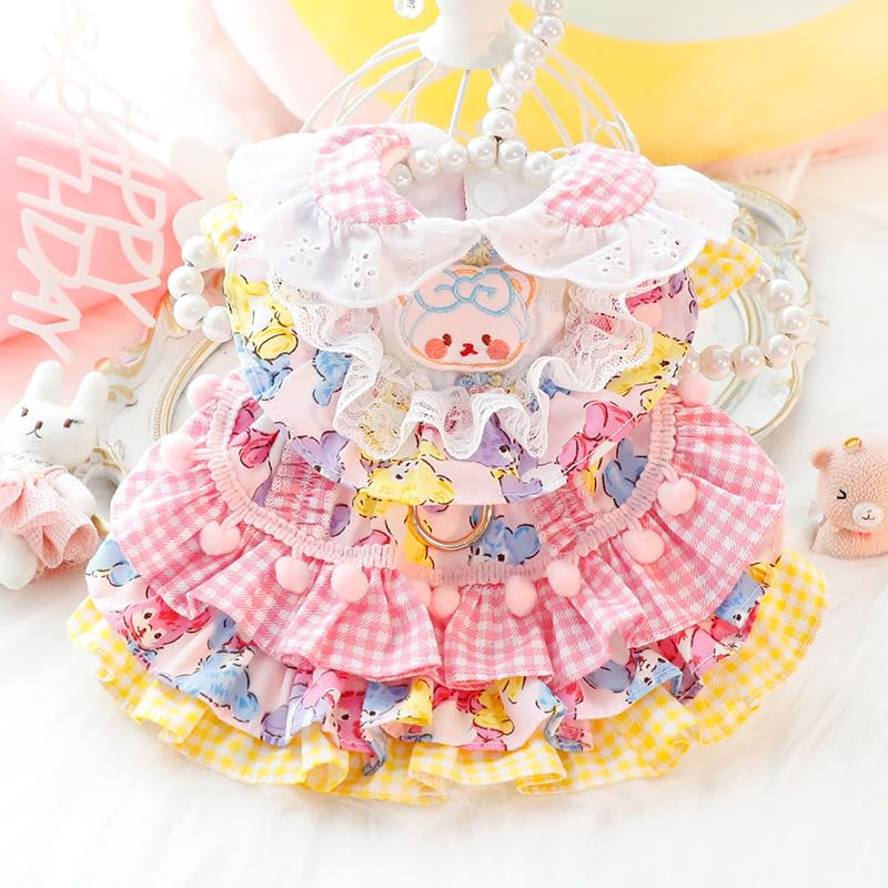 AZA Dog Princess Dresses for Small Dogs Cat Lolita Lace Bow Clothes Candy Costume Pink Bear Pet Girl Cute Coat Outfits Spring Costumes Summer (M,Pink Bear)
