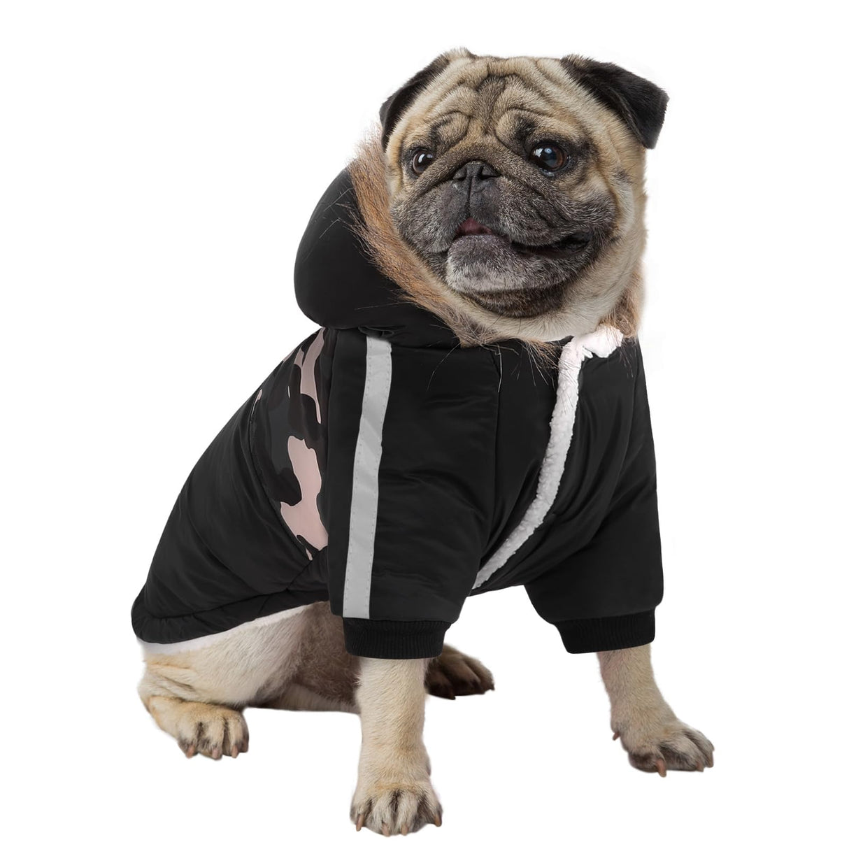 Queenmore Warm Dog Winter Coat, Cold Weather Waterproof Dog Snow Jacket, Reflective Dogs Hoodie with Long Sleeves for Small Medium and Large Dogs