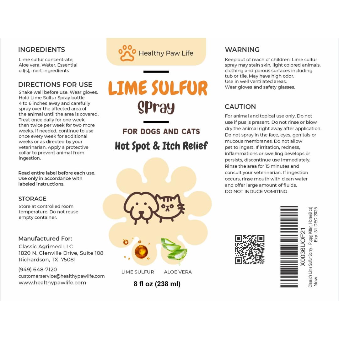 Classic's Lime Sulfur Dip Classic's Lime Sulfur Spray Pet Care for Dry and Itchy Skin Spotcare and Safe Solution for Dog, Cat,