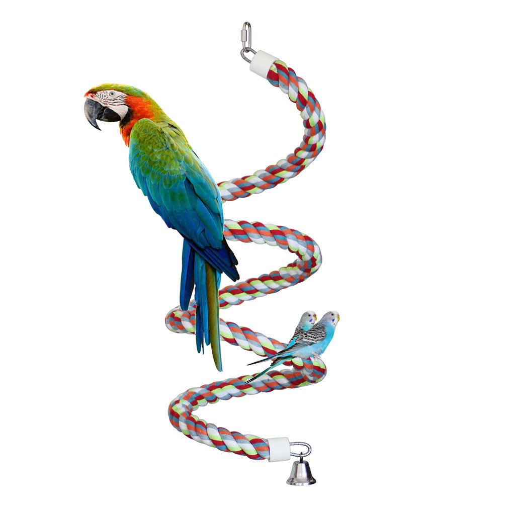 Rope Bungee Perch Bird, 83inch Kintor Pure Natural Colorful Bead Cage Chewing Toys for Small Medium Parrot (83inch)