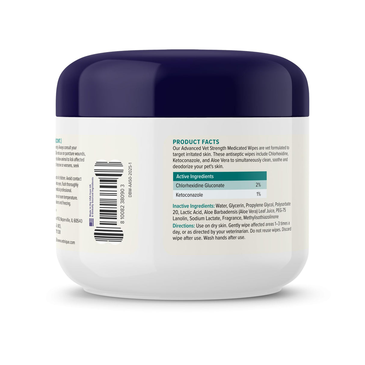 Vetnique Dermabliss Advanced Strength Medicated Antibacterial Wipes for Dogs with Chlorhexidine for Infections, Irritation & Redness Relief