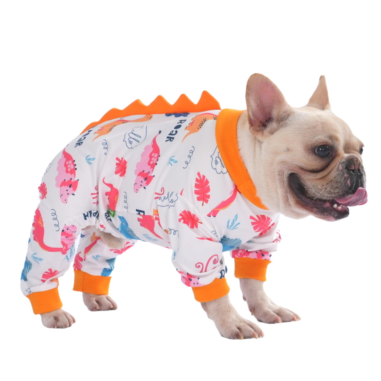 PetWarm Dog Pajamas, Dog Dinosaur PJs, All-Season Use for AC Rooms and Warm Days, Travel-Friendly for Road Trips, for Family Photos and Everyday Use, Dinosaur Print, Orange, 2XL