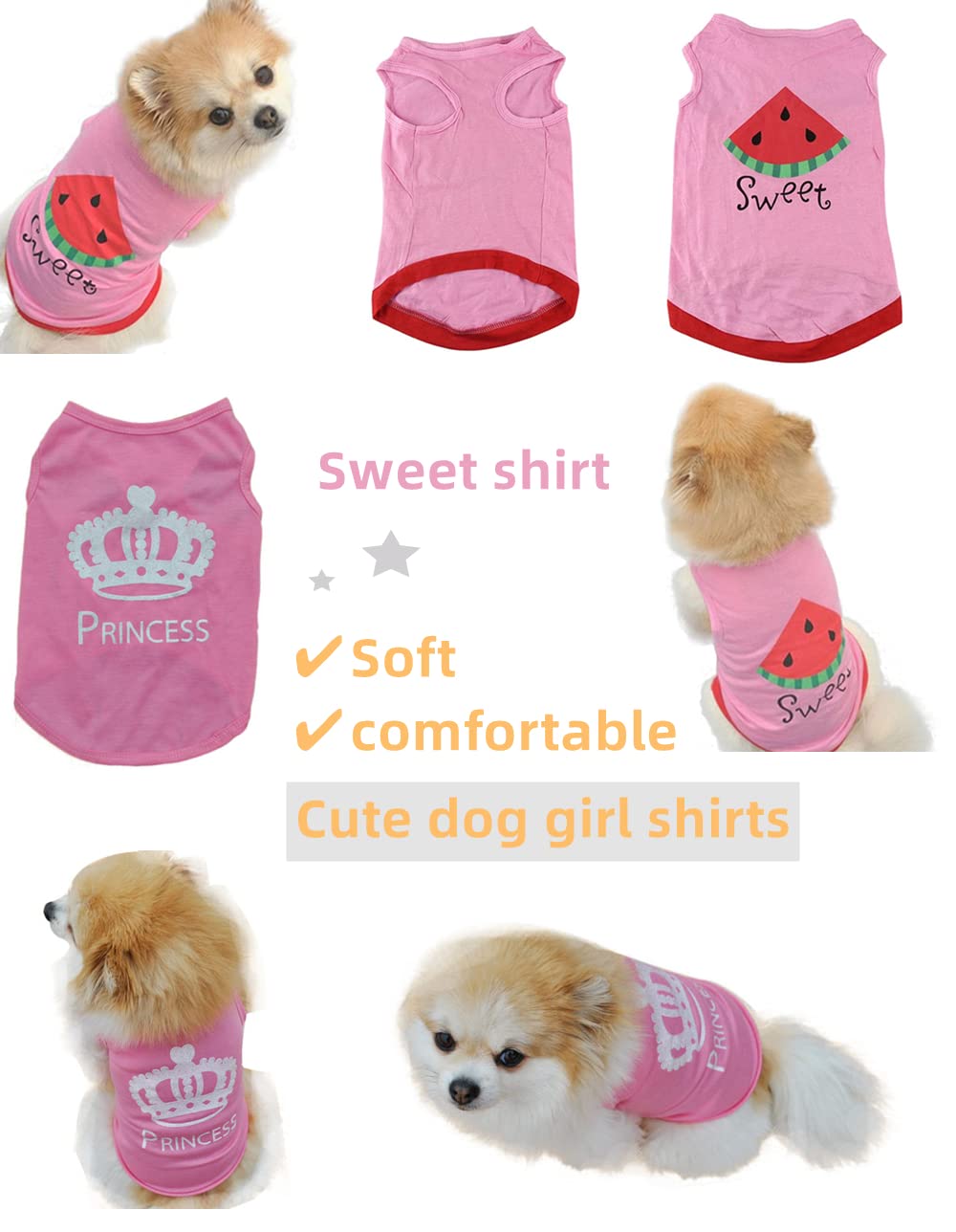 Dog Shirt for Large Dogs Outfits for Small Dogs Tiny Puppy Clothes Cute Sweatshirt Funny Pet Apparel Set of 4 Pink L
