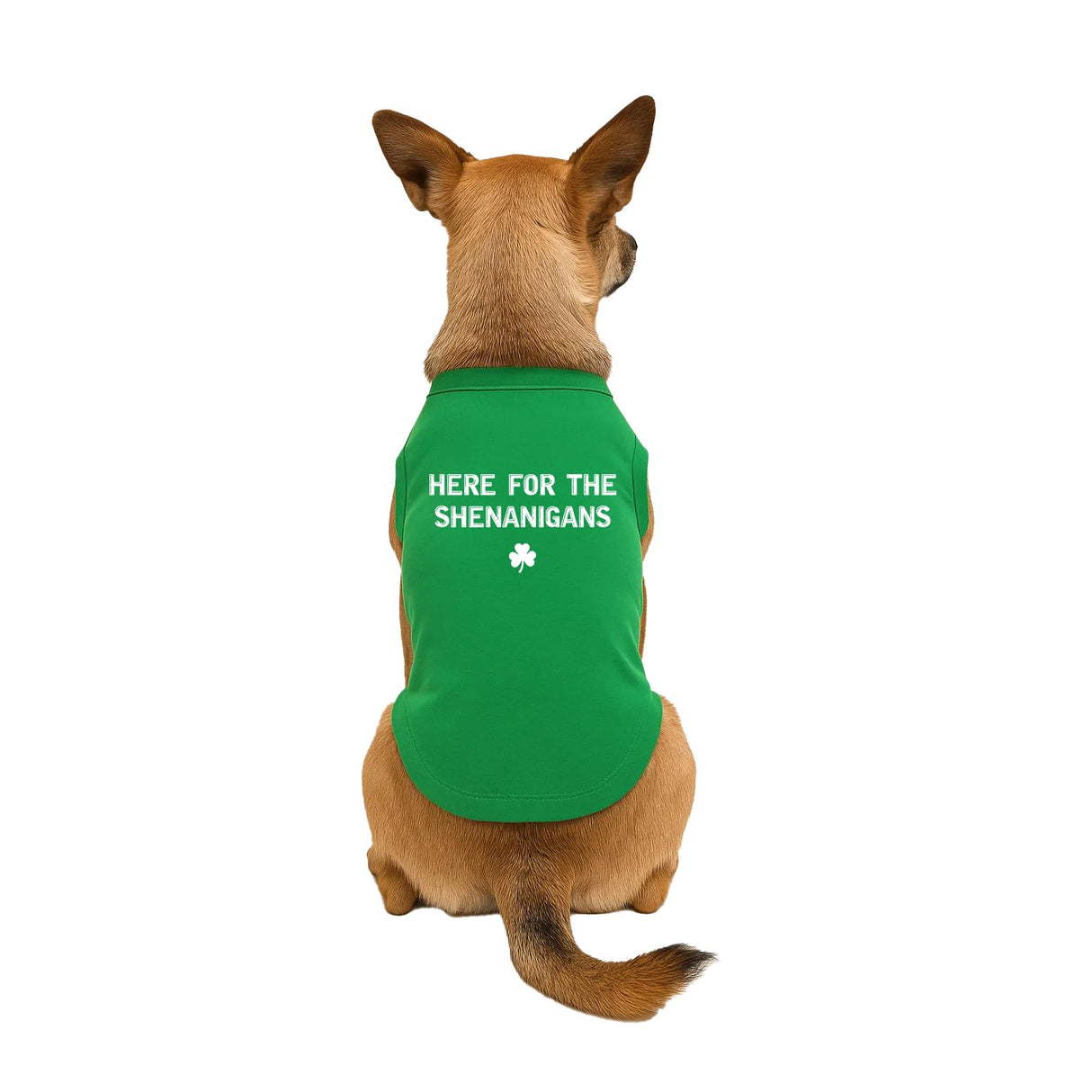 Here for The Shenanigans Dog Tee Shirt | Sleeveless Breeds | St.Patrick's Day | Lucky | Shamrock | Irish Holiday |Green, 2X-Large 1554