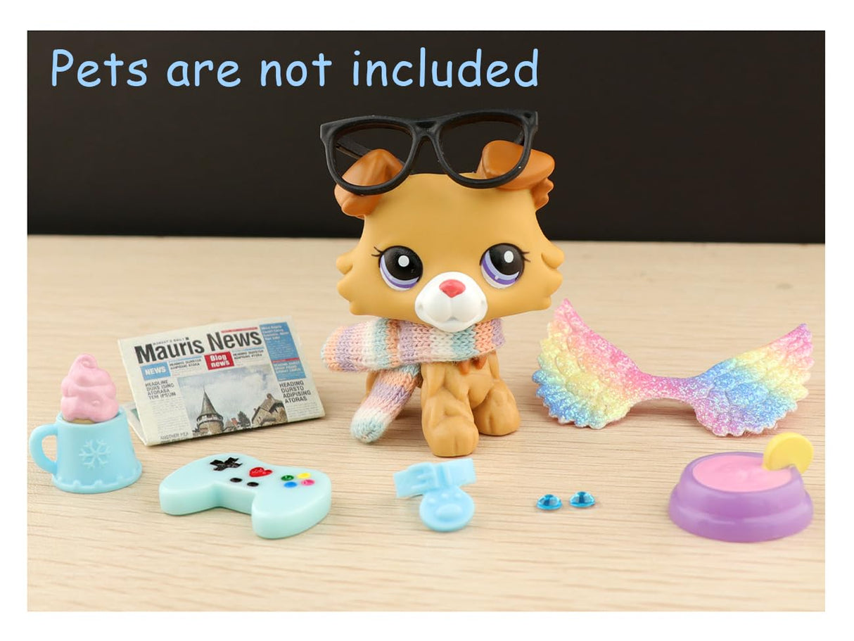 TDVOHO Accessories for lps Pets, (Random 25 pc) Hat Scarf Jacket Dress Bow Skirt Clothes Collar Foof and Drink Toy Accessories fit lps Cats and Dogs Fox Dragon Rabbit Pet Figure