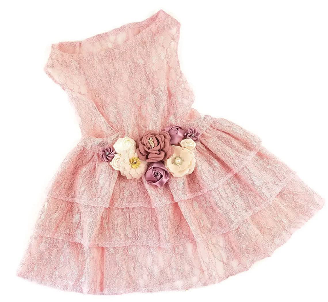 The Josefina - Mauve, Blush & Ivory Wedding Dog Dress | Pink Dog Flower Girl Dress XS-5XL (18-24 lbs)