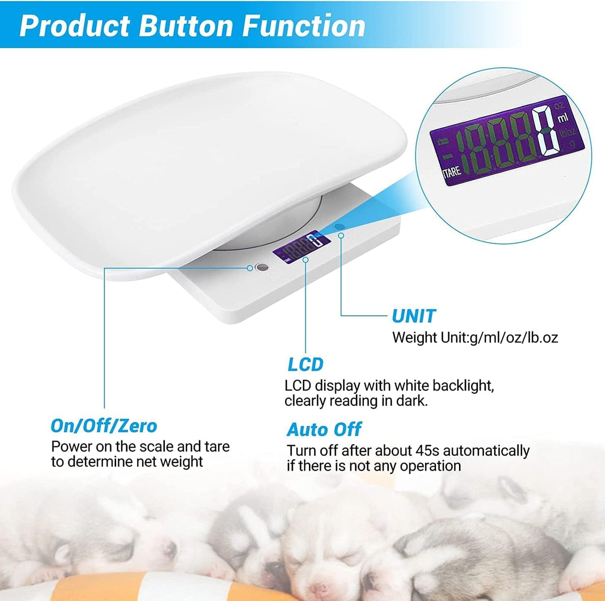 Digital Pet Scale,Puppy Scales for Weighing,Digital Small Animals Scales for Weighing,Whelping Supplies,Kitten Scale,Baby Scales for Small Dog Cat Crawl Pet,Capacity up to 33 lb